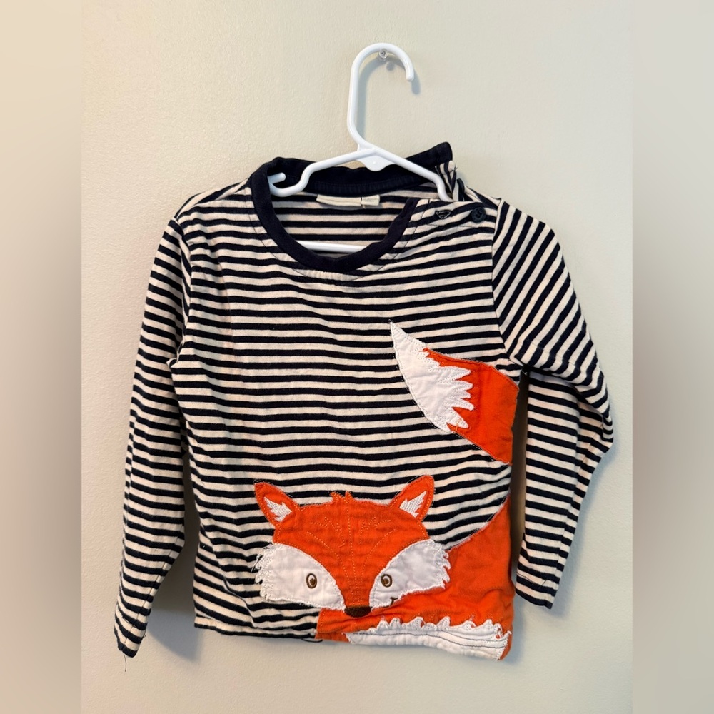 Jojo Maman Bebe Striped Fox Appliqué Kids Shirt